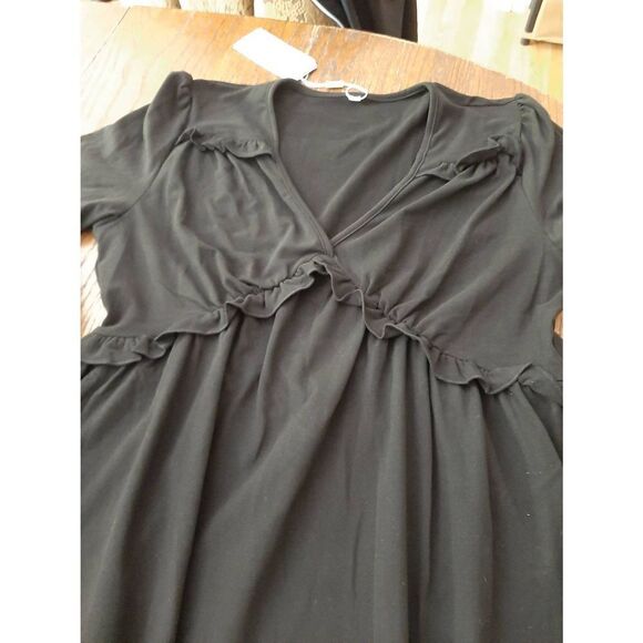 New Medium Aokosor Black Long Sleeve Deep V-Neck Ruffle Midi Mini Dress NWT - Picture 6 of 9
